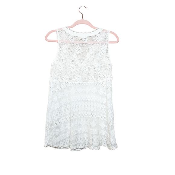 Mystree Womens Sheer Lace Crochet Babydoll Top Coquette Flowy Whimsical Medium - Picture 2 of 6